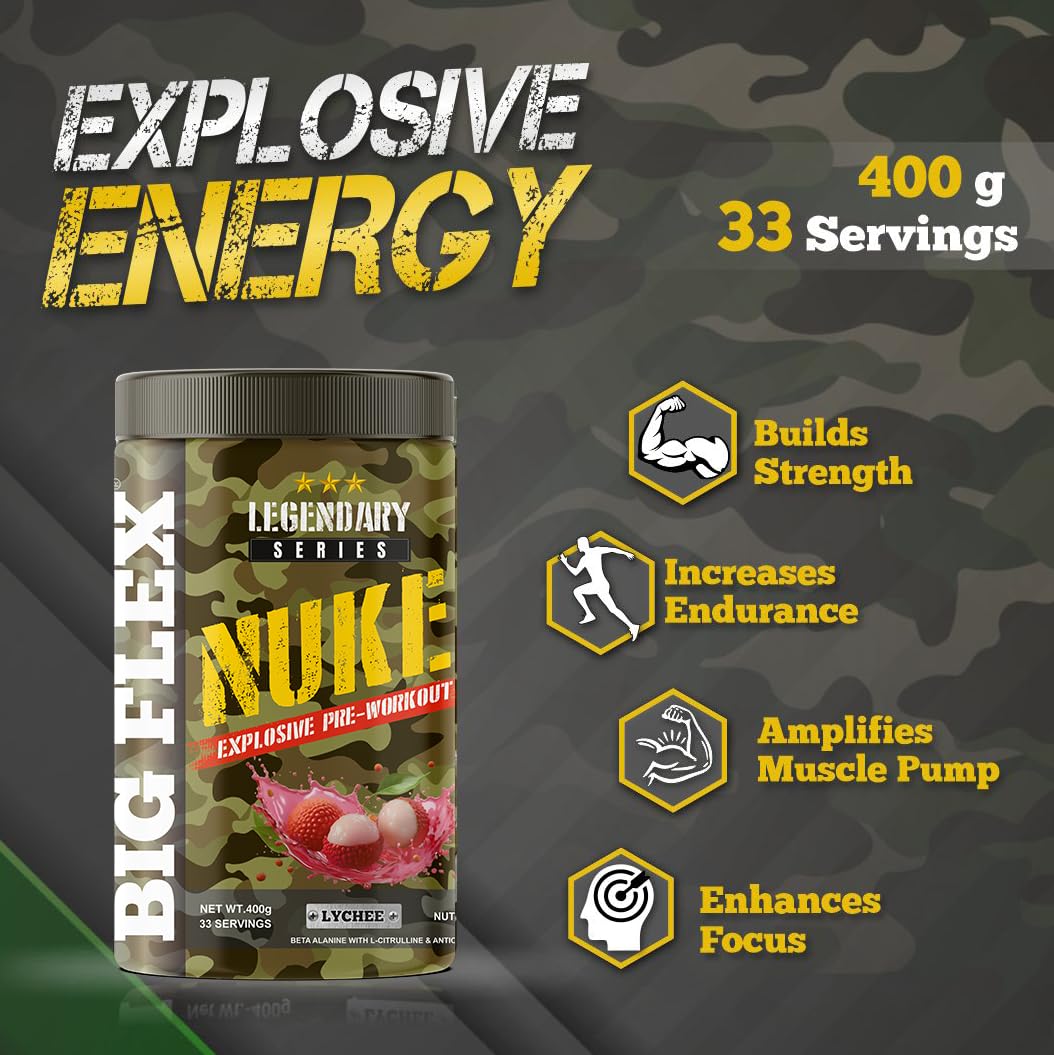 Bigflex Nuke Pre-Workout Powder | Energy & Workout Support | 400g (33 Servings)