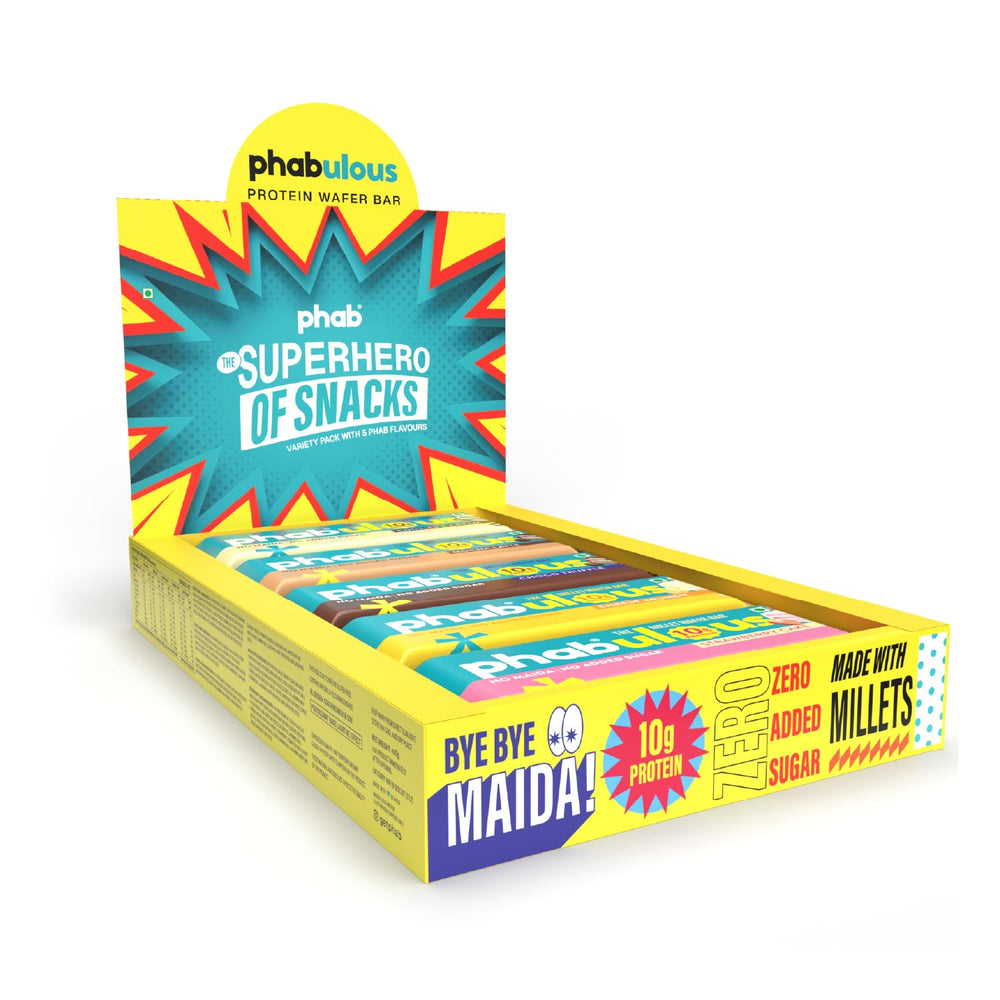 PHAB Protein Wafer Bar Cookies & Cream | 10g Protein | Millet-Based Snack | Pack of 10