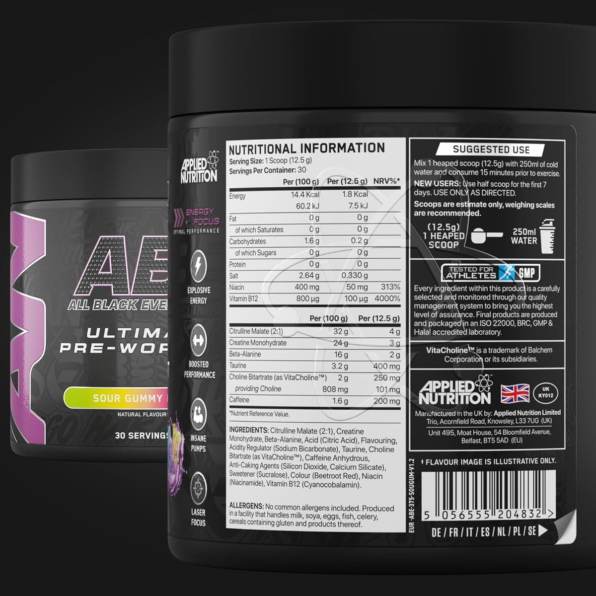 Applied Nutrition ABE (All Black Everything) Pre-Workout Powder | 375g (30 Servings)