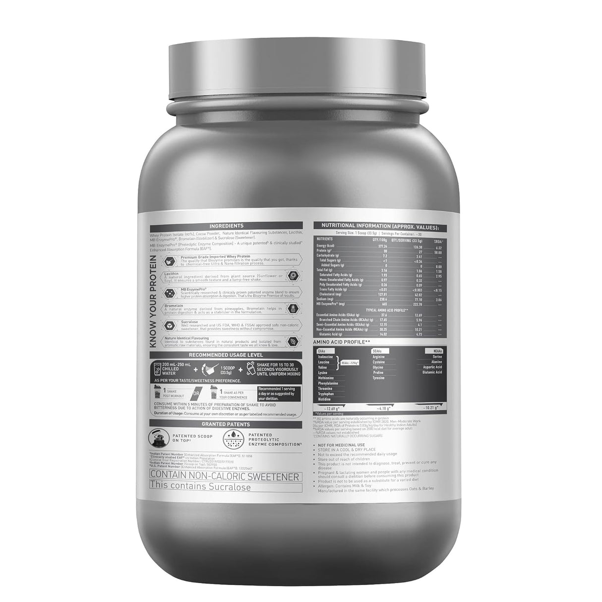 MuscleBlaze Biozyme Iso-Zero Low Carb Whey Protein Isolate - 1 Kg