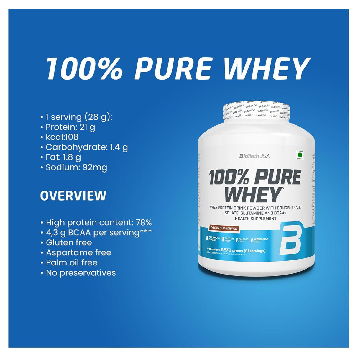 BiotechUSA 100% Pure Whey Protein - 2.27 kg