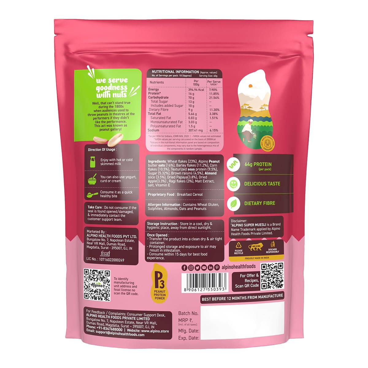 Alpino Super Muesli (Whole Grain Breakfast Cereal) - 400 gm