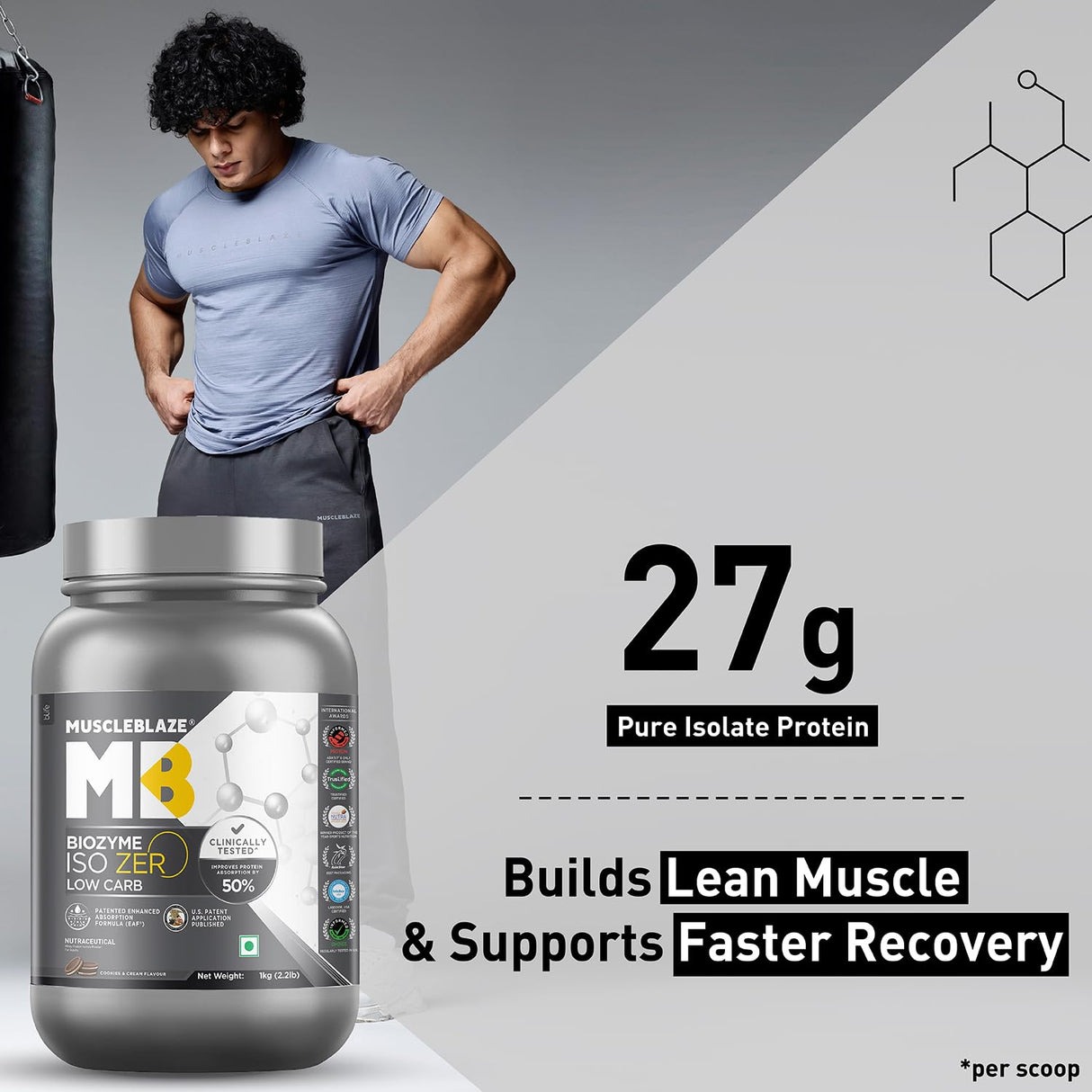 MuscleBlaze Biozyme Iso-Zero Low Carb Whey Protein Isolate - 1 Kg