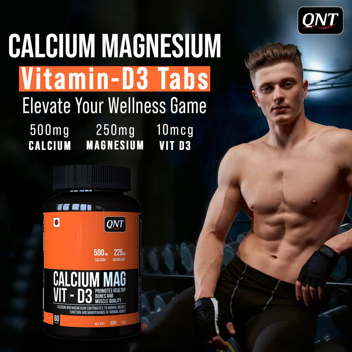 QNT Calcium Mag Vit - D3 | 500mg Calcium, 250mg Magnesium & 400IU Vitamin D3 | Healthy Bones & Muscle Quality | 60 Capsules