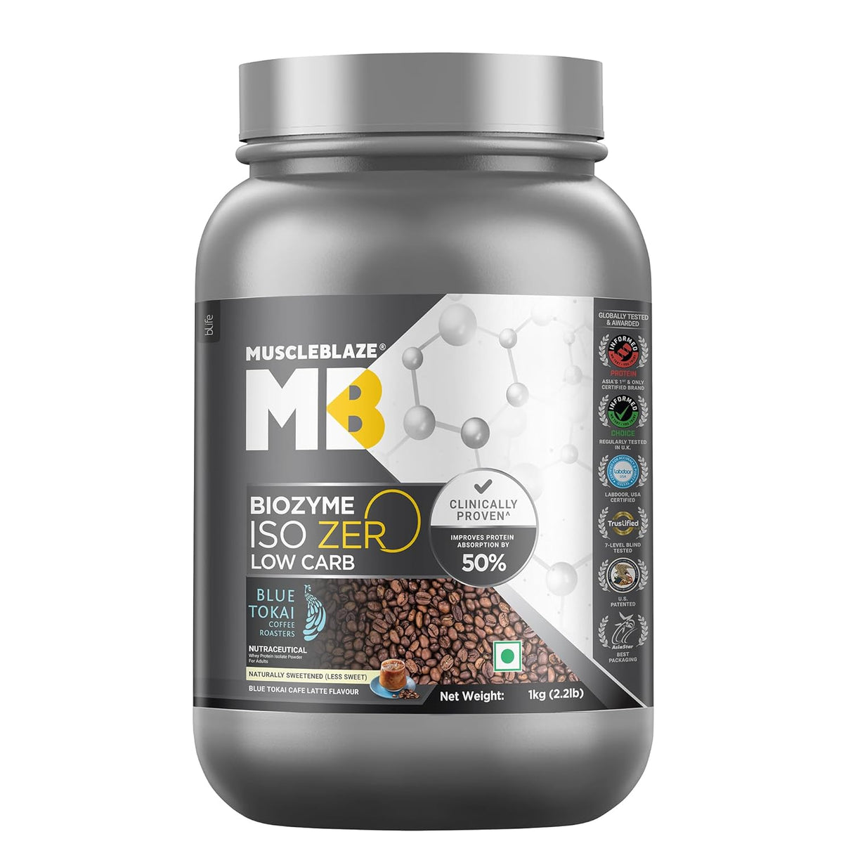 MuscleBlaze Biozyme Iso-Zero Low Carb Whey Protein Isolate - 1 Kg