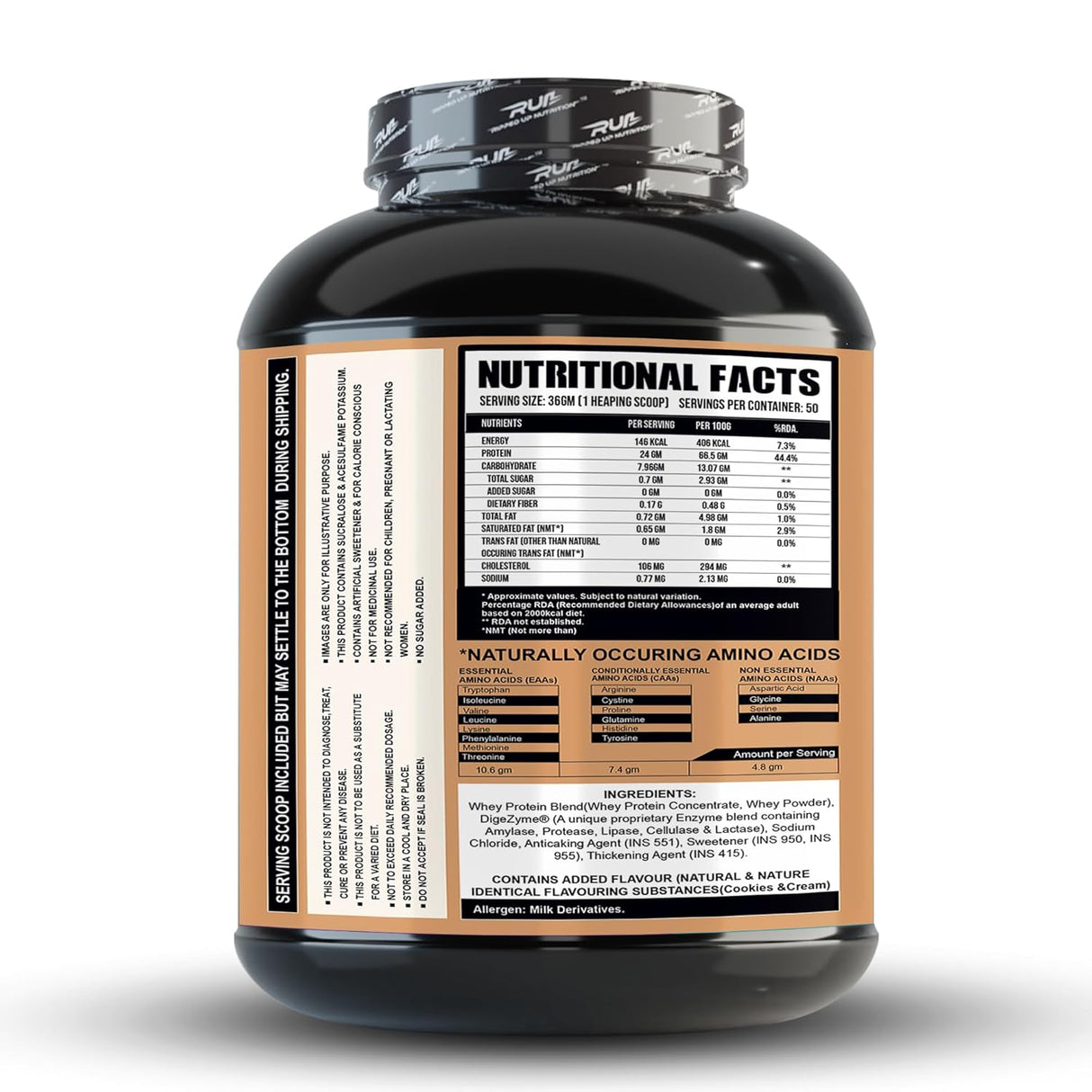 Ripped Up Nutrition Muscle Whey | 24g Protein, Low Carb Formula | 1.8 Kg, 50 Servings