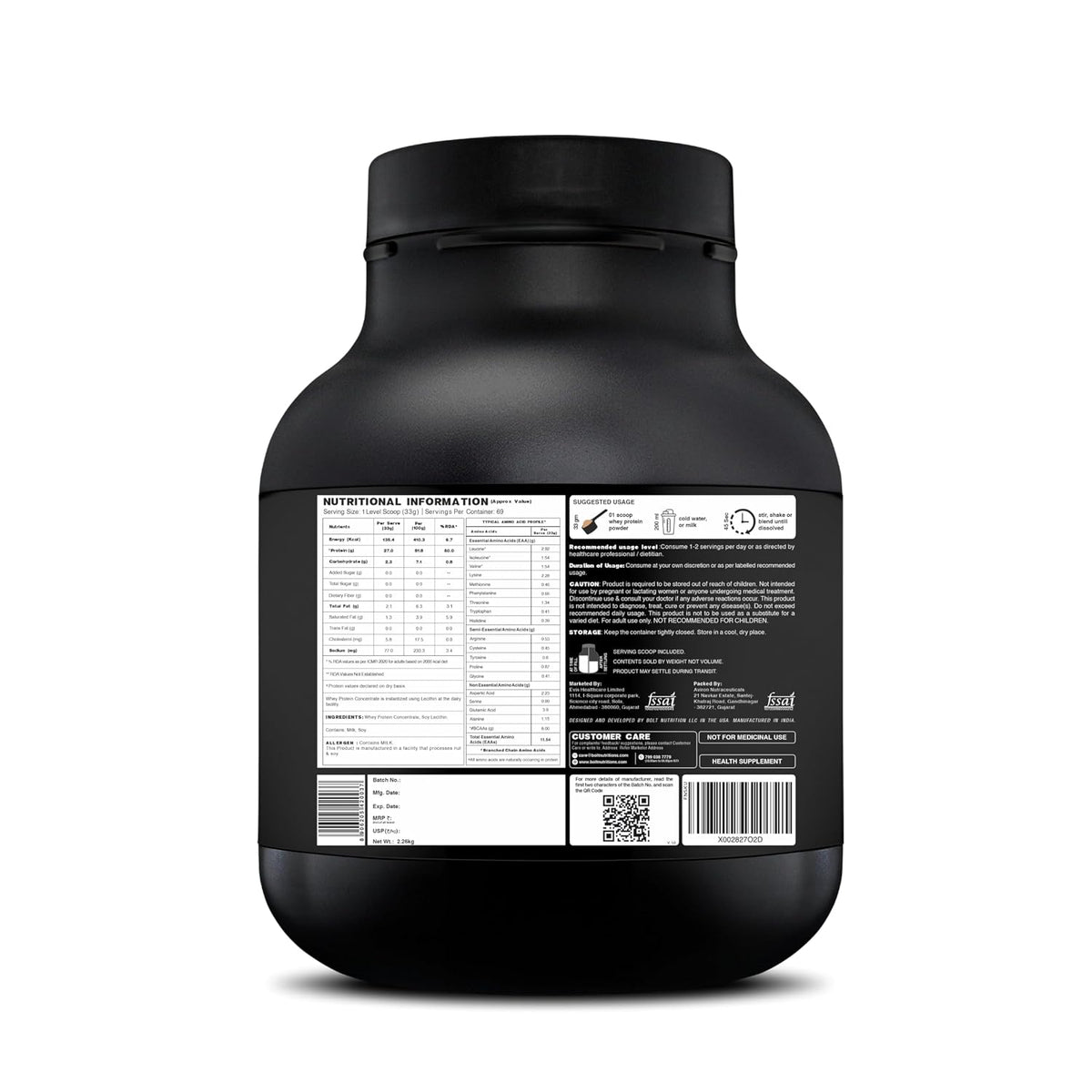 Bolt Nutrition 100% Whey Protein Powder | Muscle Recovery & Lean Muscle Support | 5lbs, 69 Servings