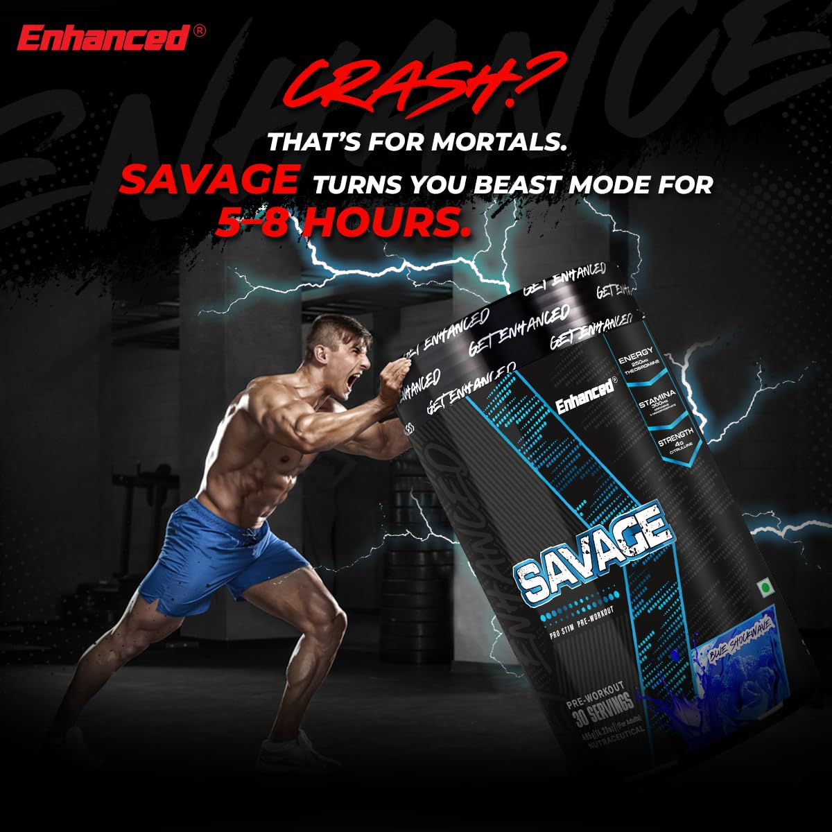 Enhanced Labs Savage Pro Stim Pre-Workout 405g | 30 Servings | Energy & Focus Support