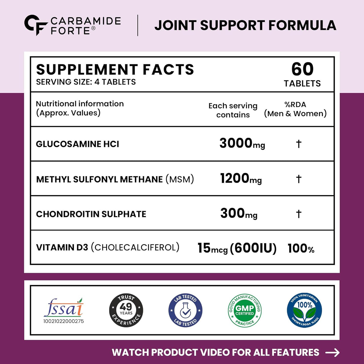 Carbamide Forte Glucosamine Joint Support Tablets for Mobility & Flexibility - 60 Tablets