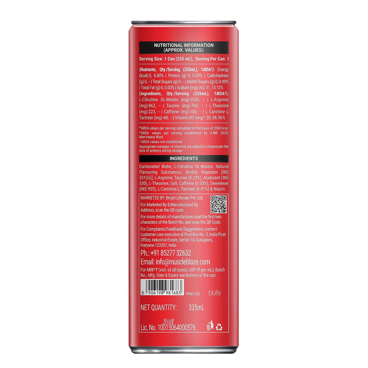 MuscleBlaze WrathX Energy Drink | Frostbyte | 335ml x  Pack of 6