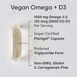 Sports Research Vegan Omega + D3 with Algae Oil | 1020mg | 60 Veggie Softgels