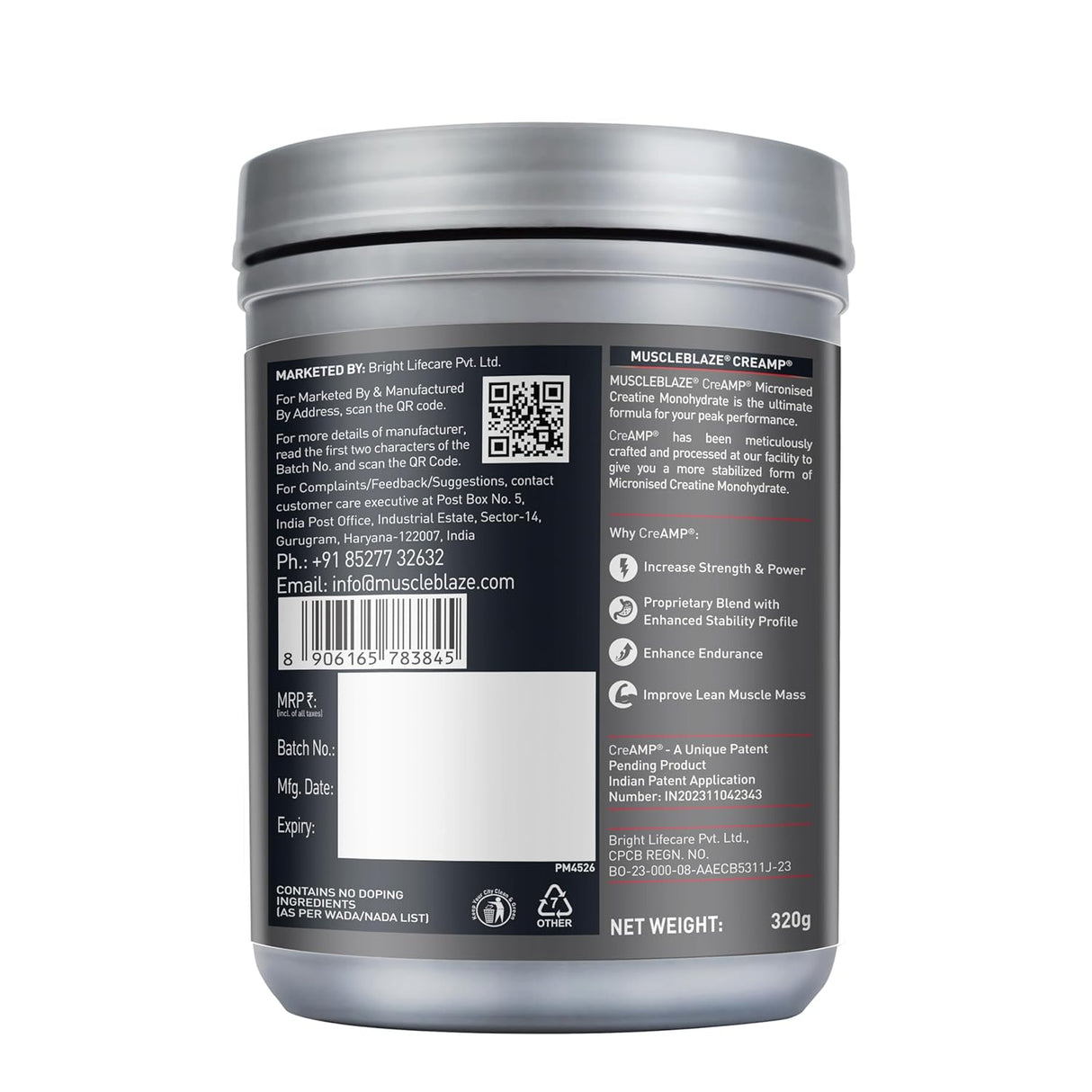 MuscleBlaze Creatine Monohydrate CreAMP - 80 Servings