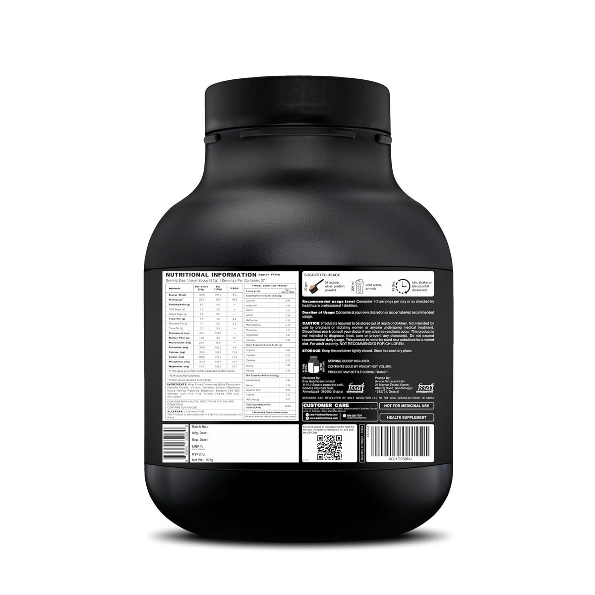 Bolt Nutrition 100% Whey Protein Powder | Muscle Recovery & Lean Muscle Support | 2lb, 27 Servings
