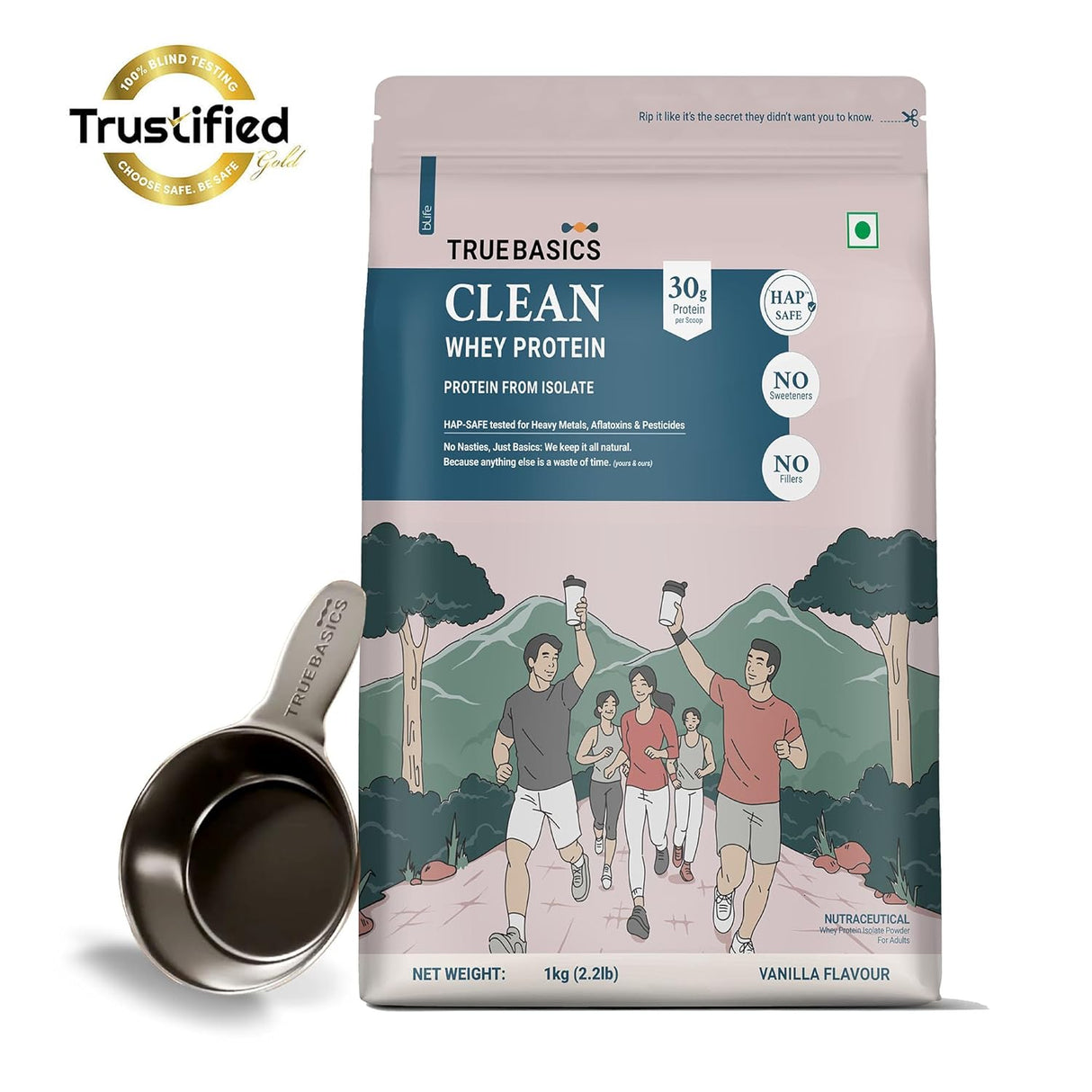 TrueBasics Clean Whey 100% Protein Isolate (1 Kg) | 28g Protein per Scoop