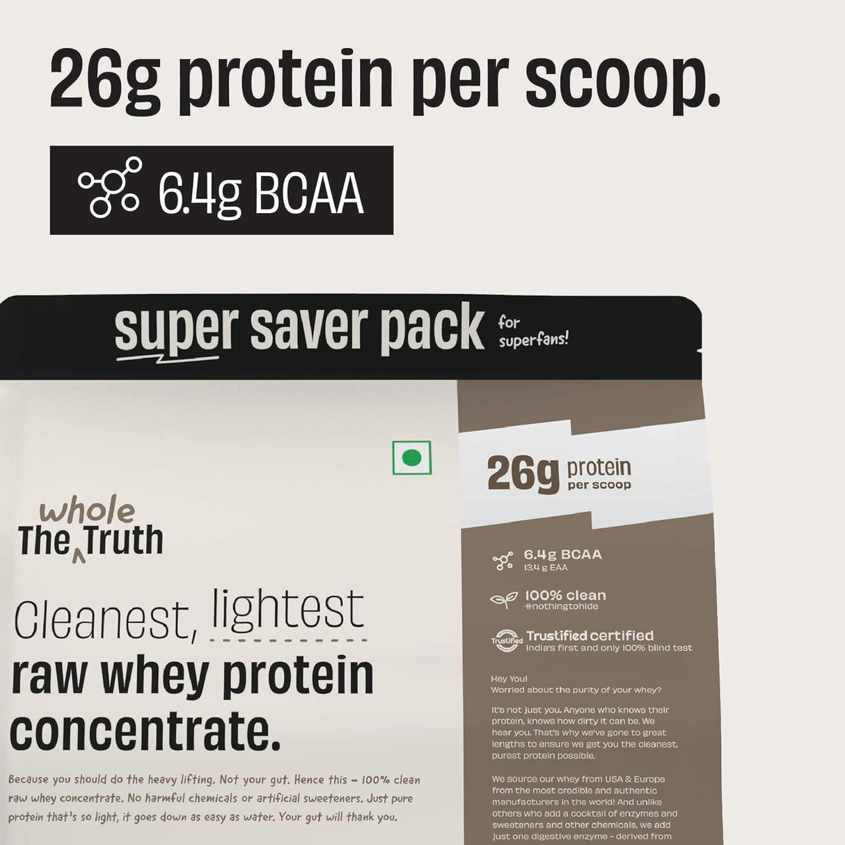The Whole Truth 26g Whey Protein Concentrate - 2 Kg
