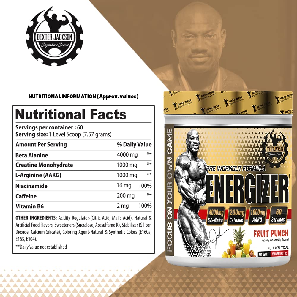 Dexter Jackson Energizer Pre-Workout Formula | Energy & Pump | 454g (60 Servings)