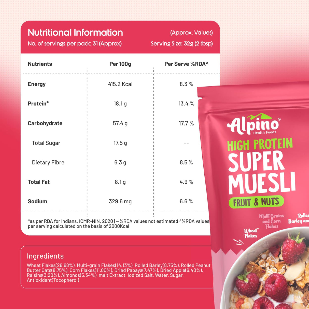 Alpino Super Muesli (Whole Grain Breakfast Cereal) - 400 gm