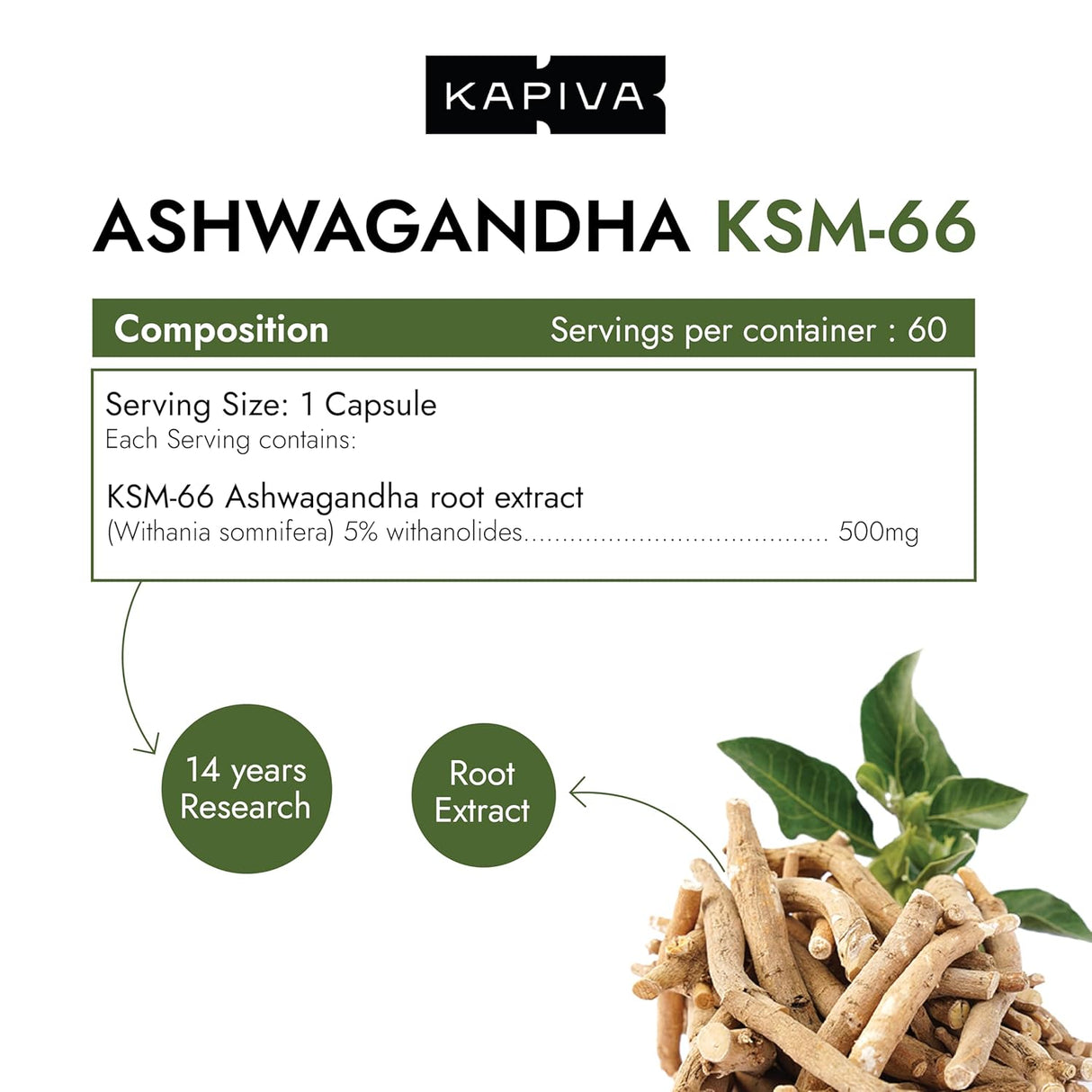 Kapiva Ayur Foods KSM-66 Ashwagandha - 60 Capsules