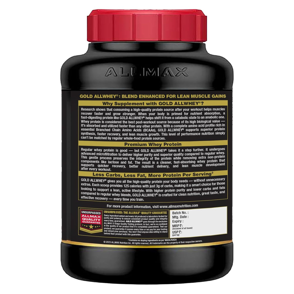 Allmax Gold Allwhey Premium Whey Protein Powder 4lb | 24g Protein | 56 Servings