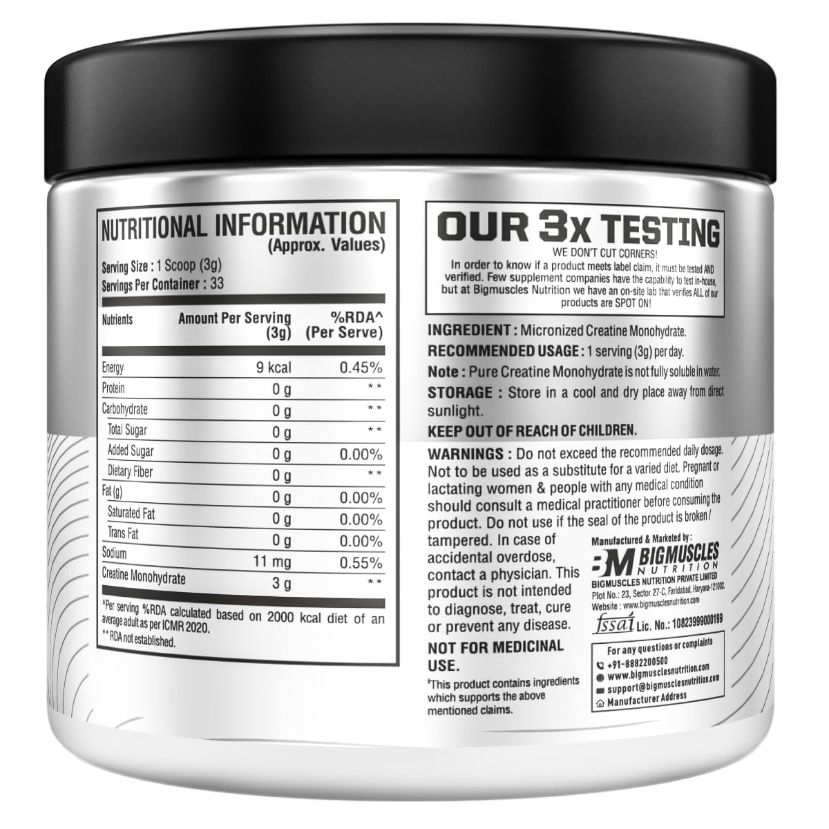 Big Muscles Nutrition Benchmark Series Creatine Monohydrate 100g | 33 Servings