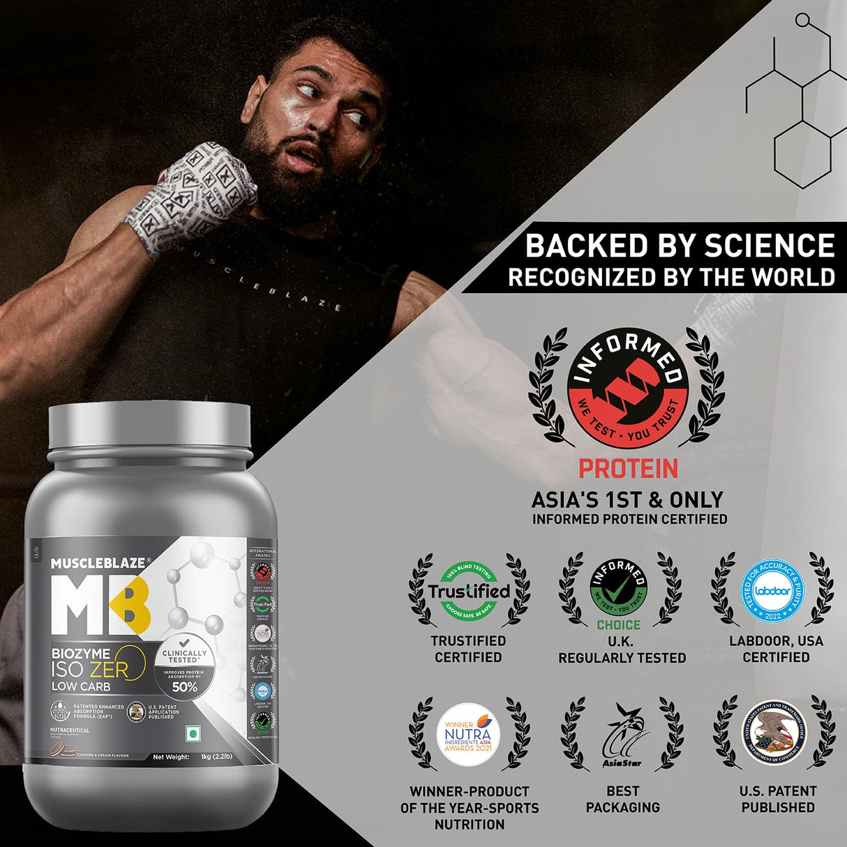 MuscleBlaze Biozyme Iso-Zero Low Carb Whey Protein Isolate - 1 Kg