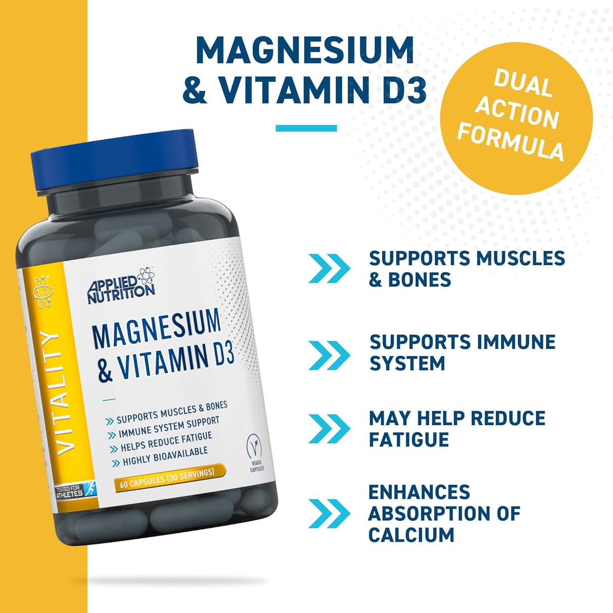 Applied Nutrition Magnesium & Vitamin D3 | 90 Capsules (30 Servings)