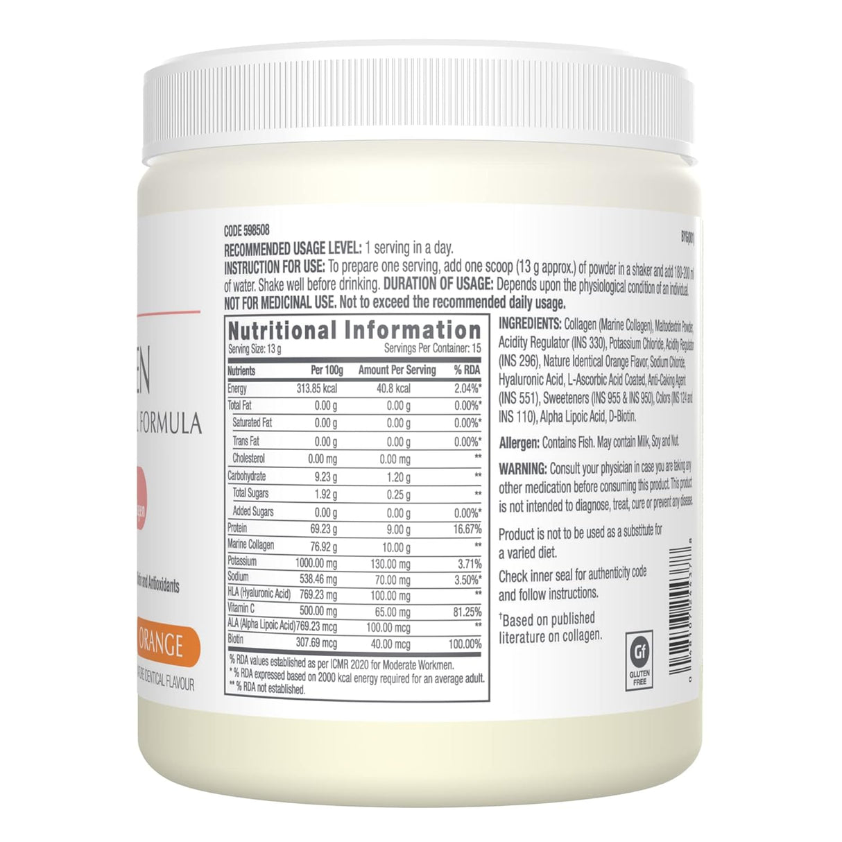 GNC Marine Collagen 200g | 10g Collagen Per Serving | With Hyaluronic Acid, Biotin & Vitamin C