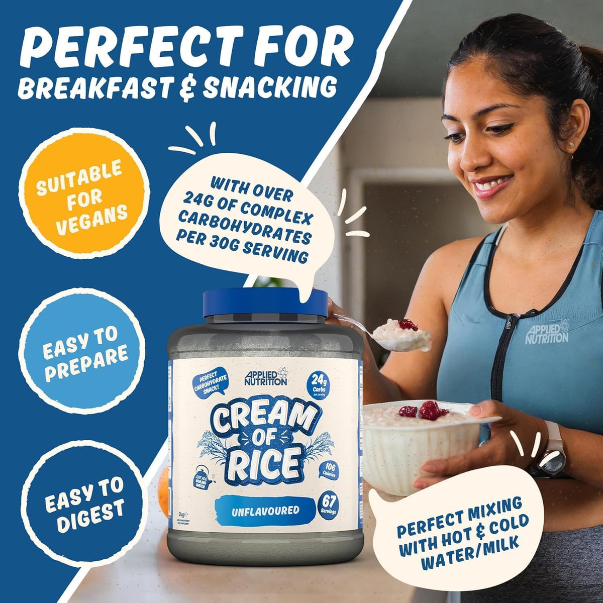 Applied Nutrition Cream of Rice | 25g Carbs | 2kg (67 Servings)