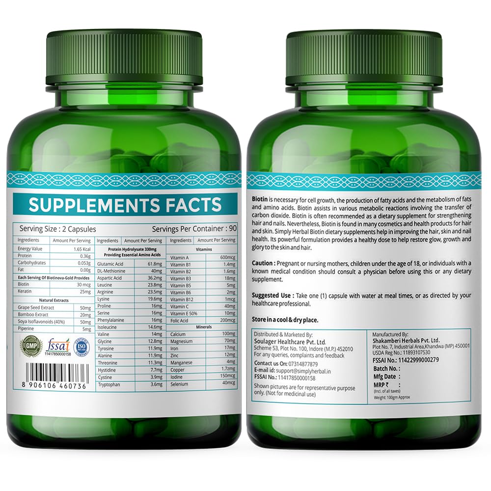 Simply Herbal Biotin Formula | Sesbania Agati, Keratin & Bamboo Shoot Extract | 150g