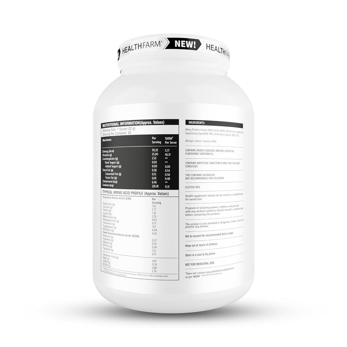Healthfarm Isopro Zero 100% Whey Protein Isolate | Fast Recovery | 2 Kg (4.4 lbs)
