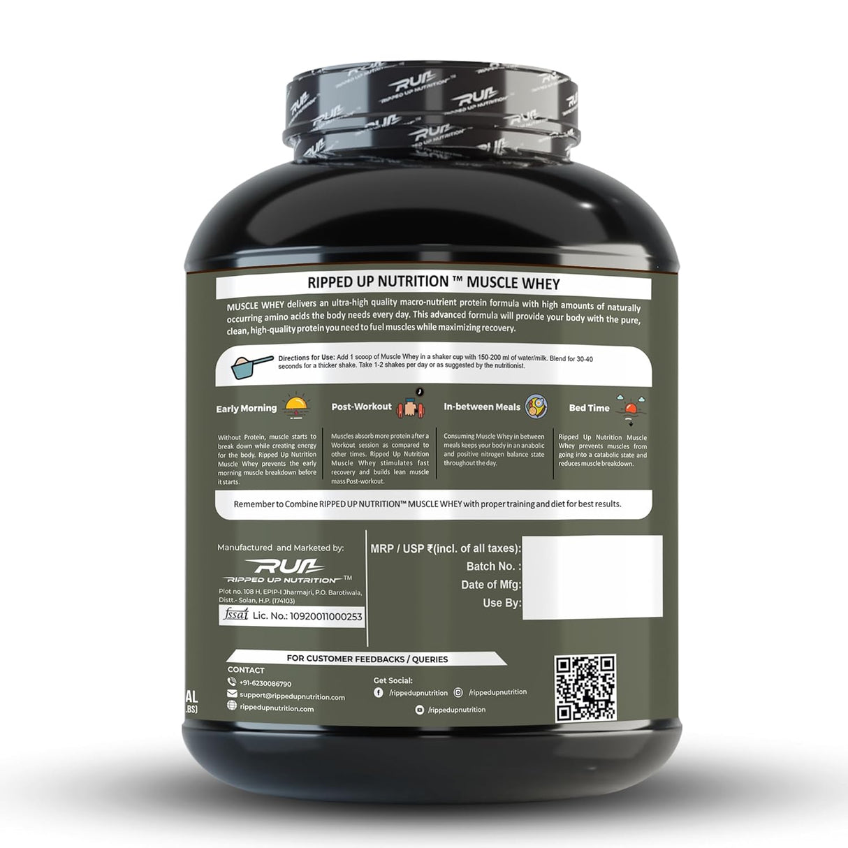Ripped Up Nutrition Muscle Whey | 24g Protein, Low Carb Formula | 1.8 Kg, 50 Servings