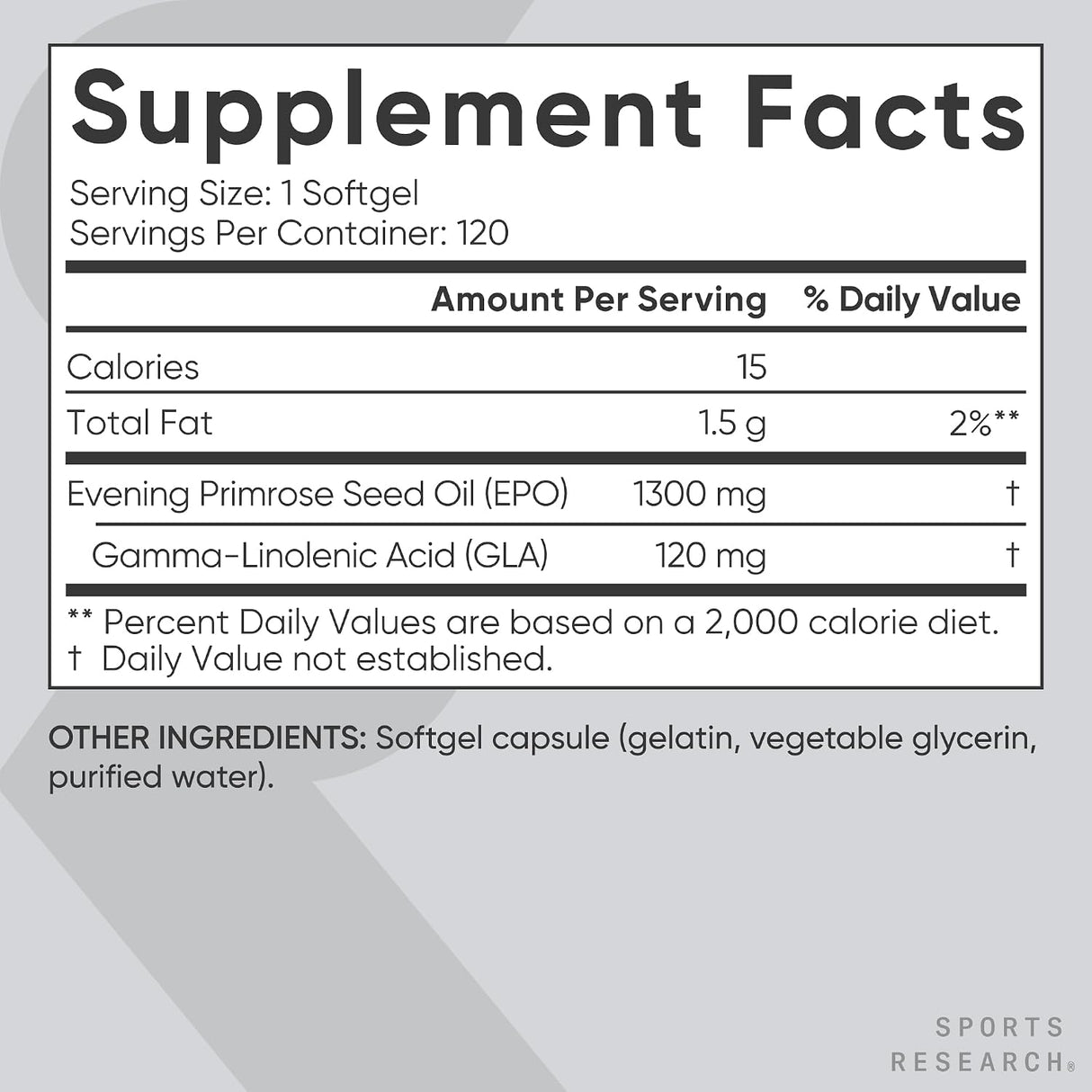 Sports Research Evening Primrose Oil 1300mg | 120 Liquid Softgels