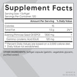 Sports Research Evening Primrose Oil 1300mg | 120 Liquid Softgels