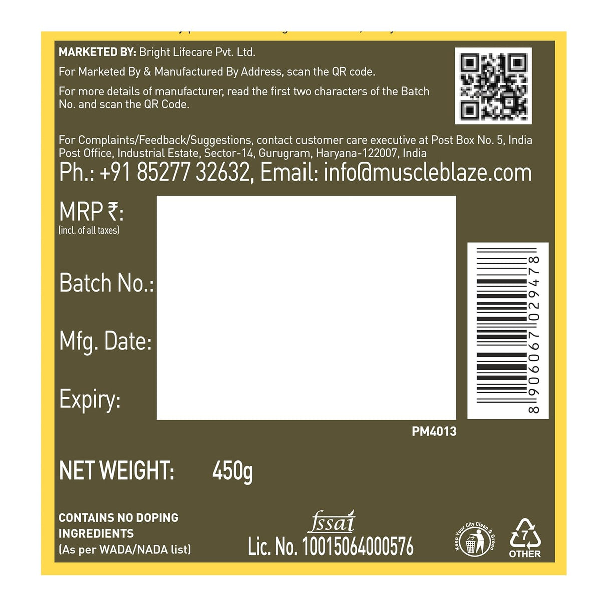 MuscleBlaze BCAA Gold 8 : 1 : 1 450 Gms