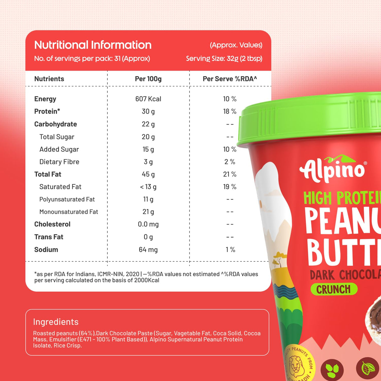 Alpino High Protein Peanut Butter- 1 Kg