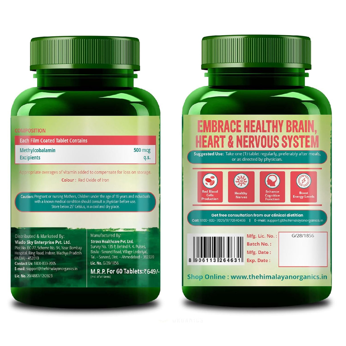 Vlado's Himalayan Organics, Vitamin B12, 500mcg - 60 Veg Tablets