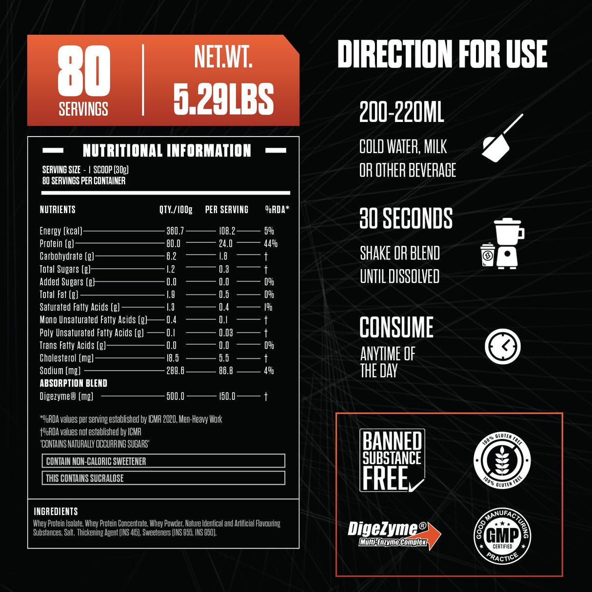 Exalt Supps Priority Whey Protein Isolate | 24g Protein | 5.5g BCAAs & DigeZyme | 2.4 kg