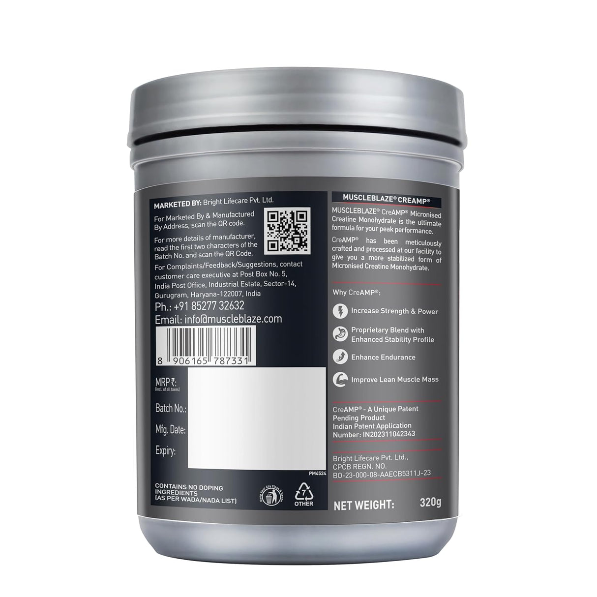 MuscleBlaze Creatine Monohydrate CreAMP - 80 Servings