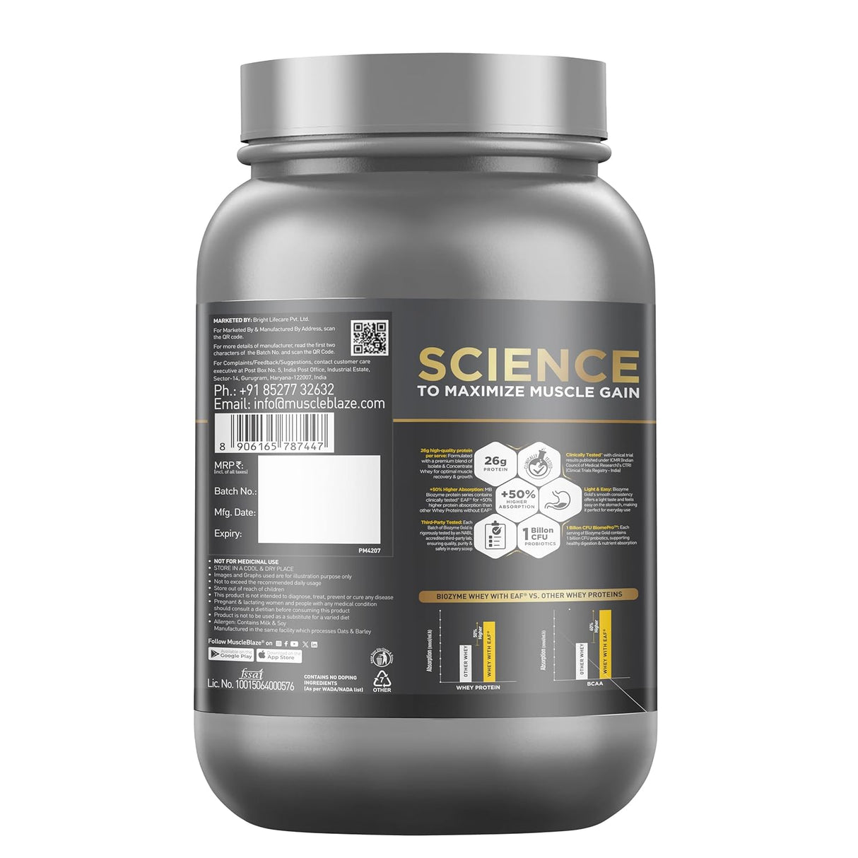 MuscleBlaze Biozyme Gold 100% Whey - 1 Kg
