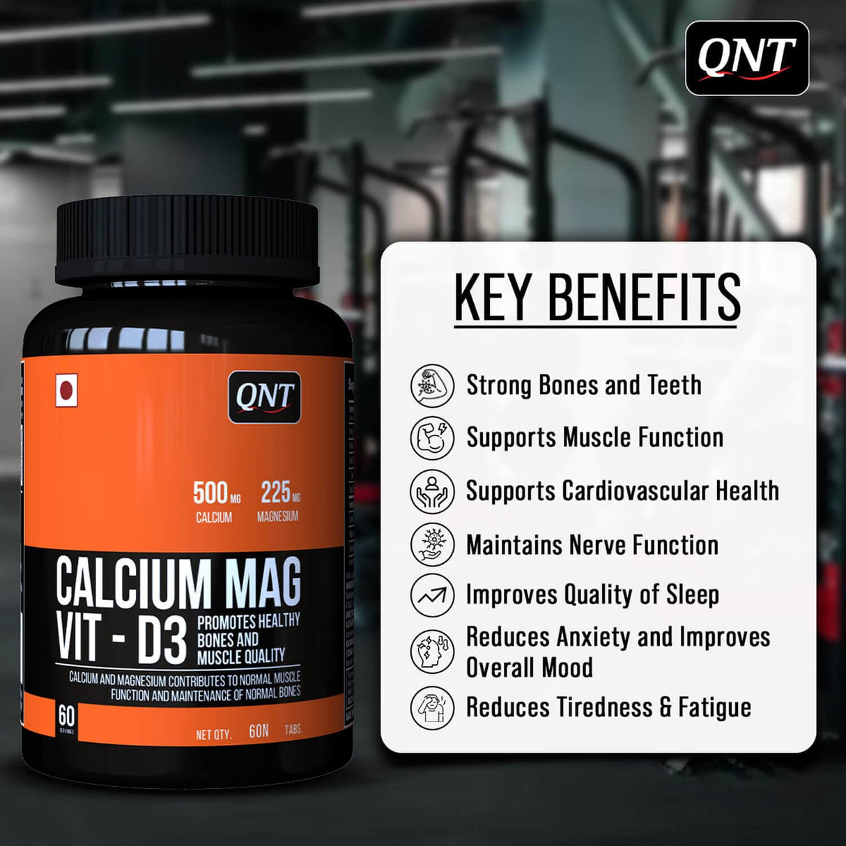 QNT Calcium Mag Vit - D3 | 500mg Calcium, 250mg Magnesium & 400IU Vitamin D3 | Healthy Bones & Muscle Quality | 60 Capsules