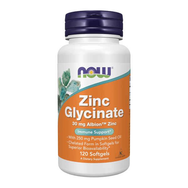 NOW Foods Zinc Glycinate | 250mg Pumpkin Seed Oil | 120 Softgels