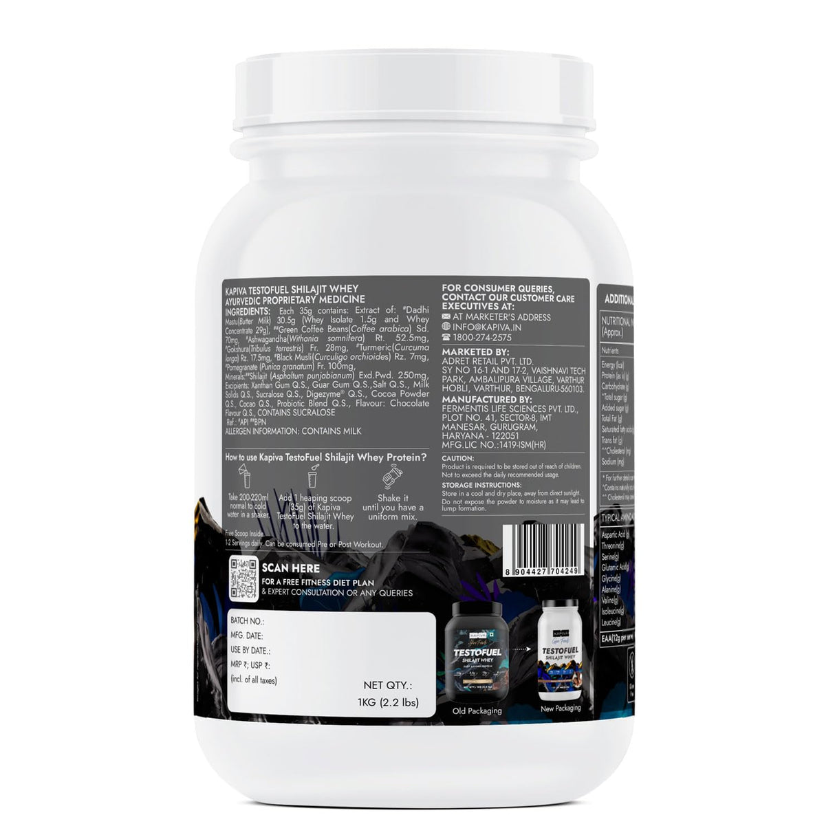 Kapiva Gym Foods Testofuel Shilajit Whey, 28 Servings - 2.2 lbs