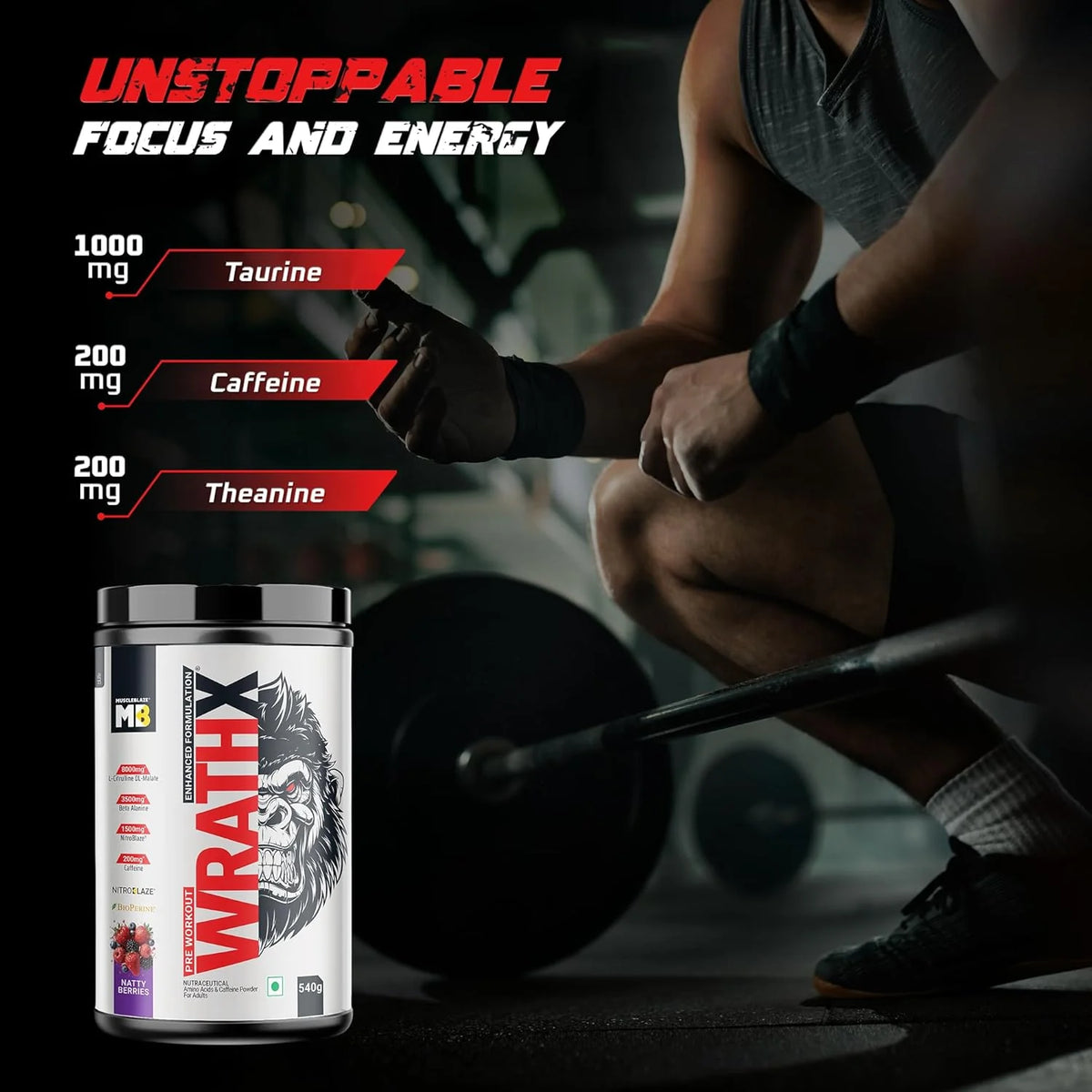 MuscleBlaze WrathX Pre-Workout - 30 Servings | Buy 1 + Get MB Shaker Combo Pack