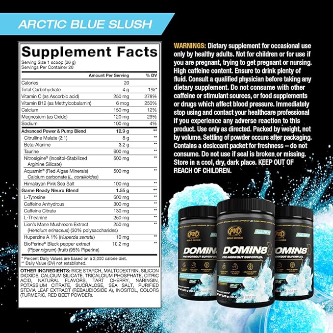 PVL Gold Series Domin8 Pre Workout Superfuel | 520g, 40 Servings