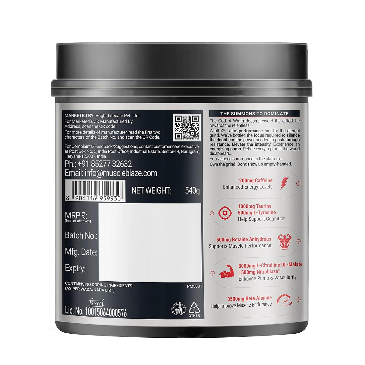 MuscleBlaze Pre-Workout WrathX - 30 Servings