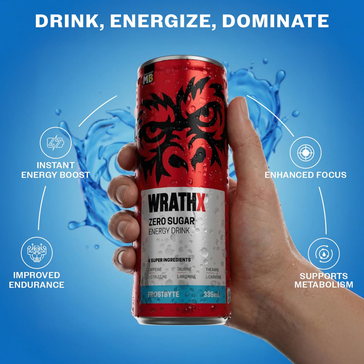 MuscleBlaze WrathX Energy Drink | Frostbyte | 335ml x  Pack of 6