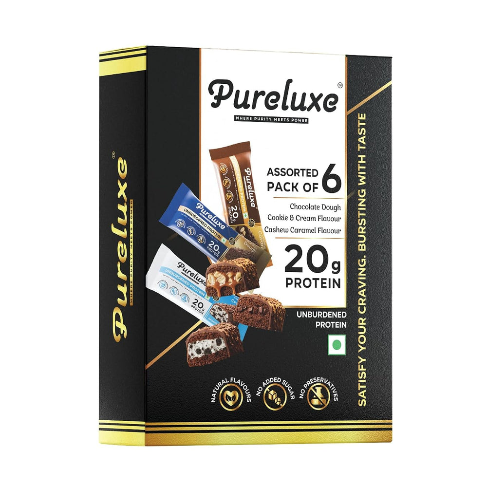 Pureluxe Nutrition Assorted Protein Bars 55g | 20g Protein | Pack of 6
