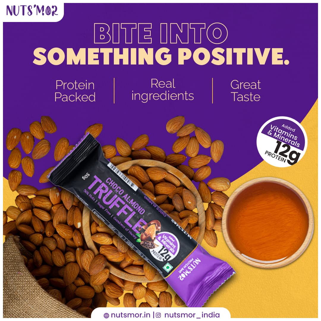 NUTS'MOR Protein Bar – 12g Protein Per Bar (Pack of 6, 300g) | No Added Sugar | 100% Veg | With Vitamins, Minerals & Fibre