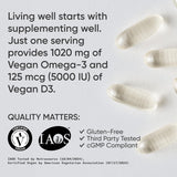 Sports Research Vegan Omega + D3 with Algae Oil | 1020mg | 60 Veggie Softgels