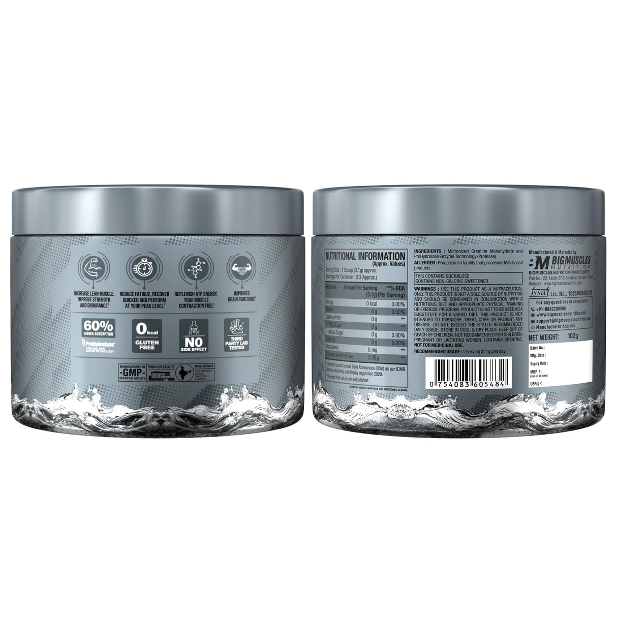 Big Muscles Nutrition Micronised Creatine Monohydrate Powder 100g - 33 Servings